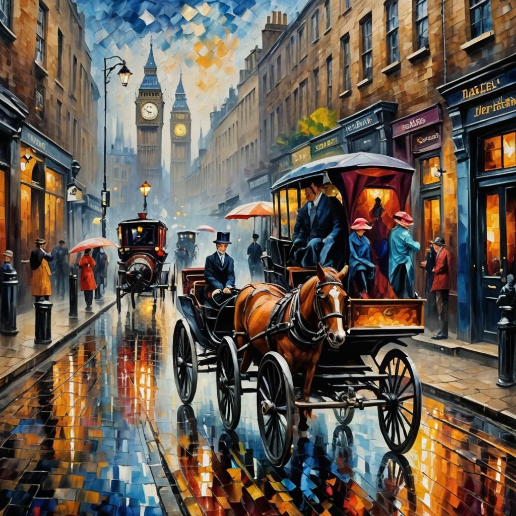 Baker Street Scene in Neo-Impressionist Style