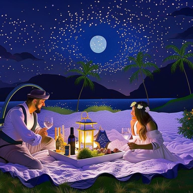 Romantic Picnic Under a Starry Night Sky