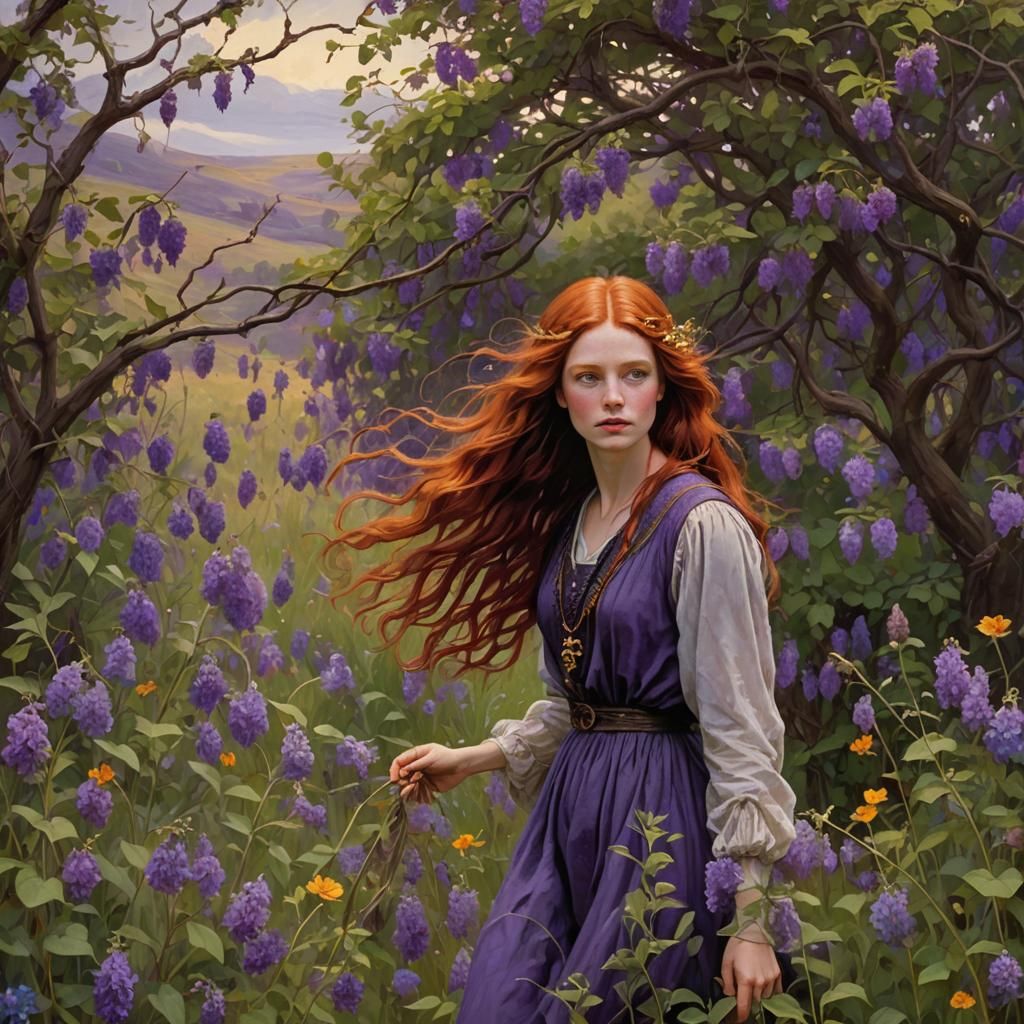 Redhead in a Dreamlike Passion Fruit Field