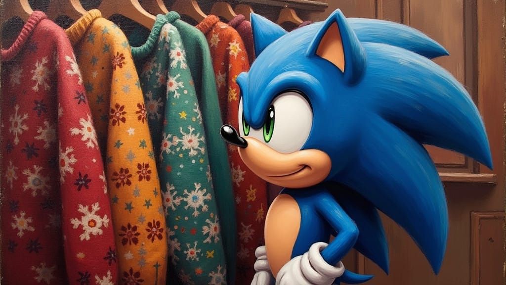 Sonic Inspects Festive Holiday Sweaters in a Vintage Oil Pai...