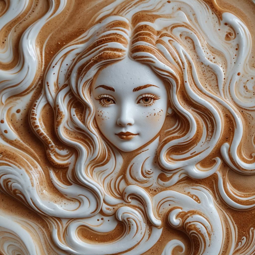 Monochromatic Mermaid Latte Art in Coffee Foam