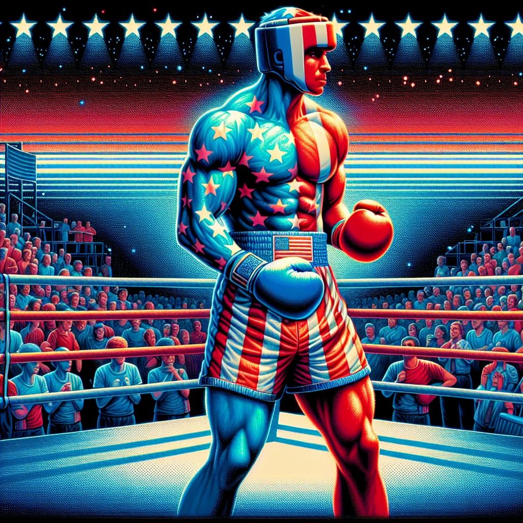 Animated Boxer in Ring, Retro Arcade Style