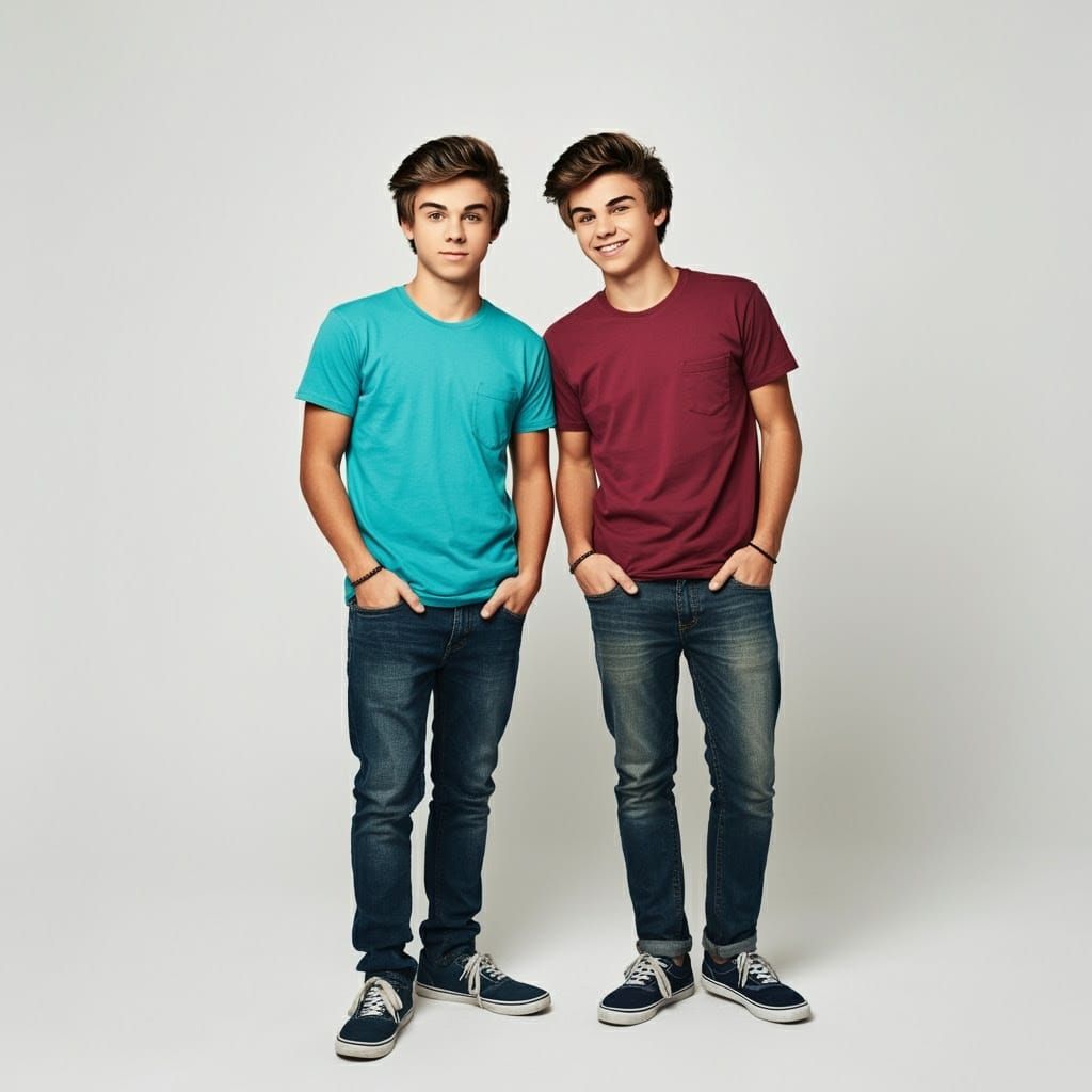 Youthful Twins Pose in Studio Setting