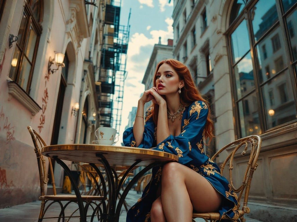 Fashionable Woman in Dramatic Urban Setting