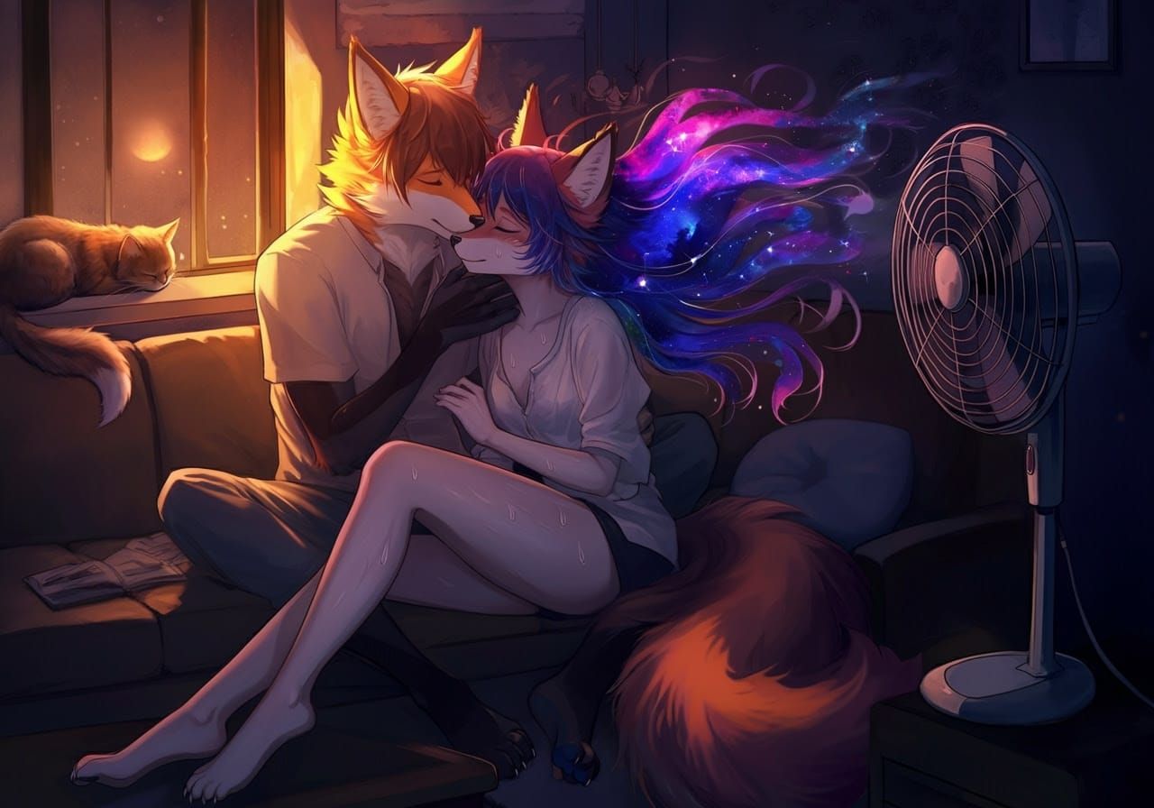 Whimsical Fantasy Couple in Intimate Embrace