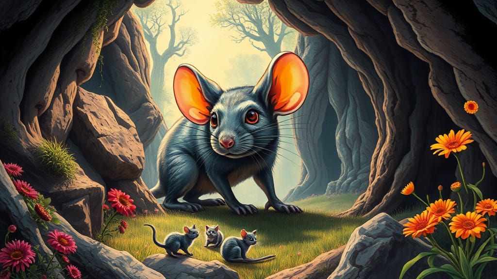 Giant Mouse in Futuristic Cave Art