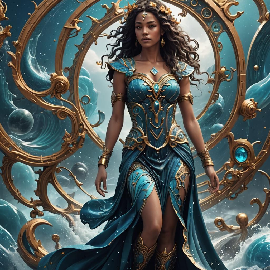 Aquarius Dress: Detailed Matte Painting in Deep Color