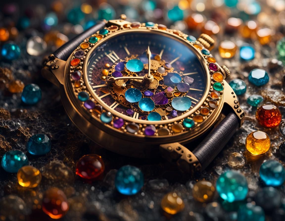Steampunk Gemstone Watch: Hyperrealistic Concept Art