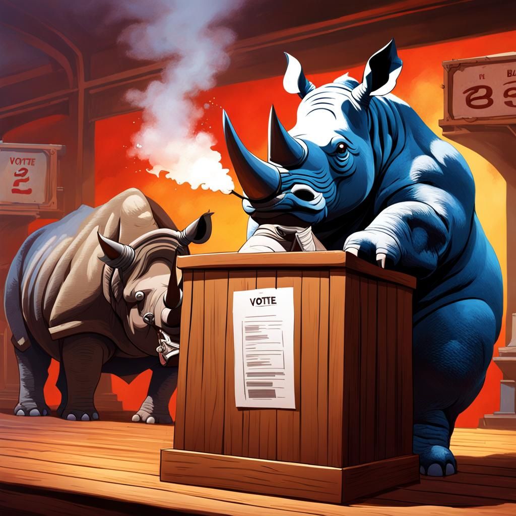 Furious Rhino Fulfills Civic Duty: Pixar-Style Illustration