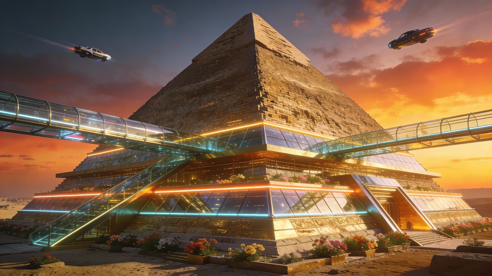 Future Pyramids of Egypt with Neon Lights