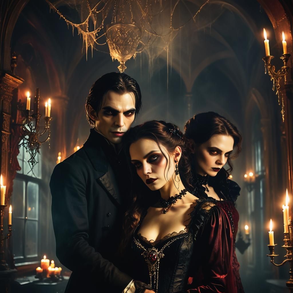 Victorian Vampire Couple in Gothic Mansion