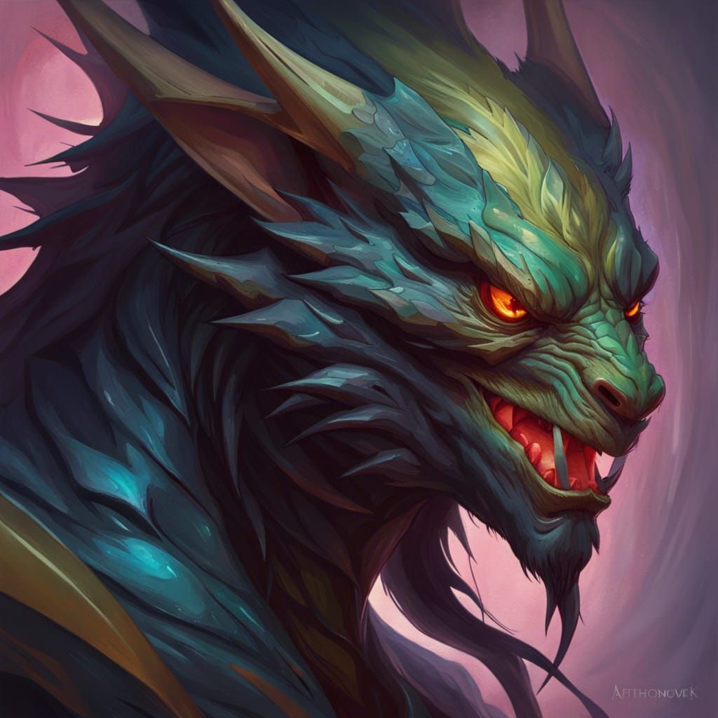 Demonic Eldritch Dragon Portrait in Artstation Style