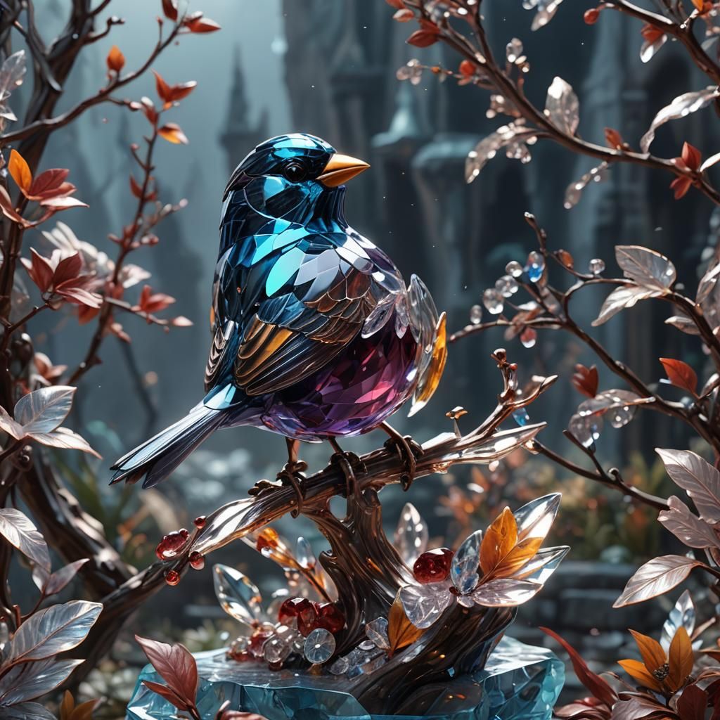 Glass Crystal Sparrow Sculpture in Detailed Matte Painting