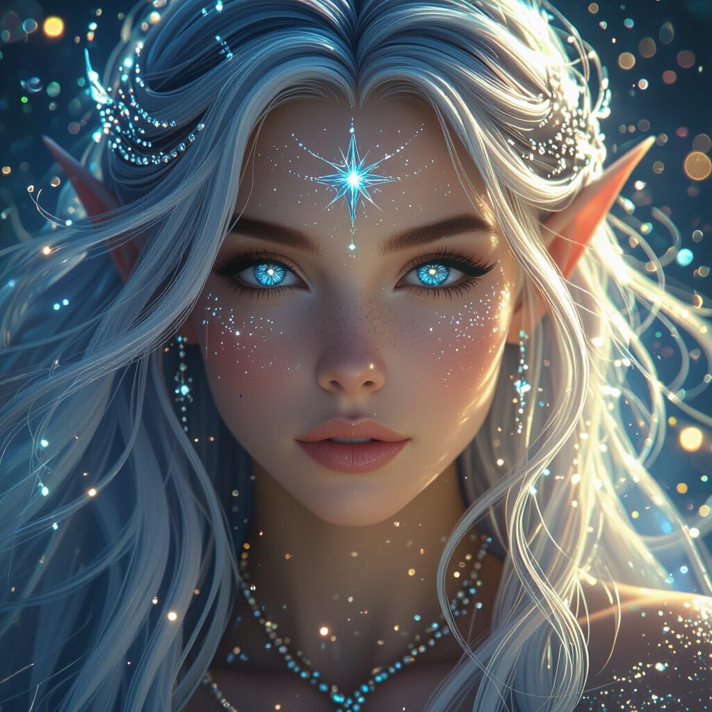 Elven Goddess in Cosmic Light, Hyper-Realistic Detail