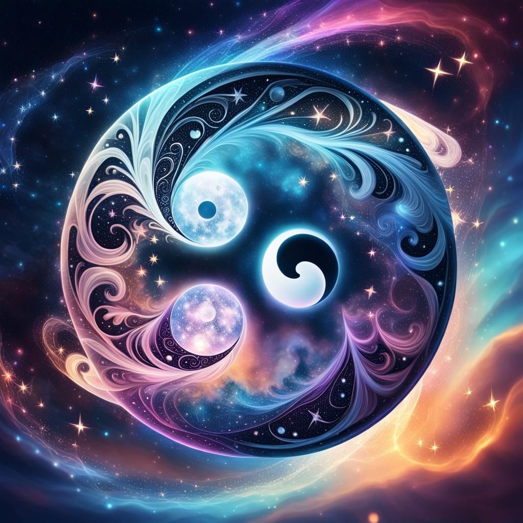 Yin and Yang Symbol in Starry Night Sky