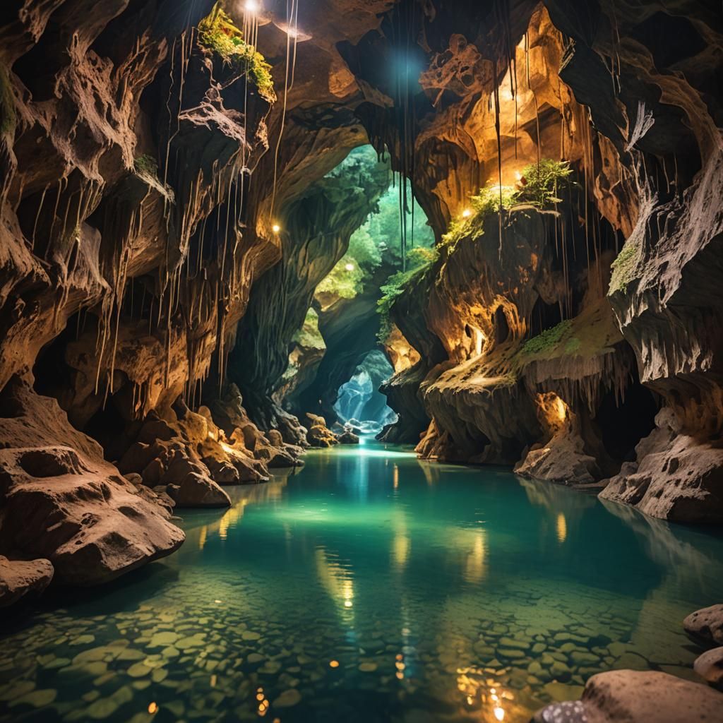 Underground River in Cavern: Professional Photography