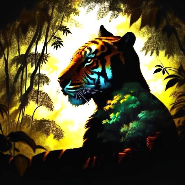 Tiger in Rainforest with Double Exposure Effect