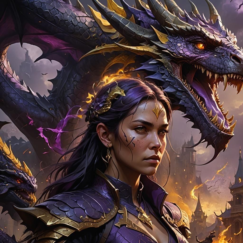 Dragon and Lady Face Fusion in Dark Fantasy Art