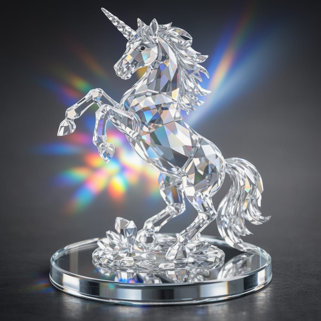 Crystal Unicorn Rearing on Glass Base