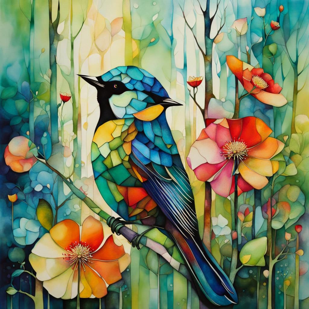 Surreal Spring Emerges: Intricate Alcohol Ink Cubism