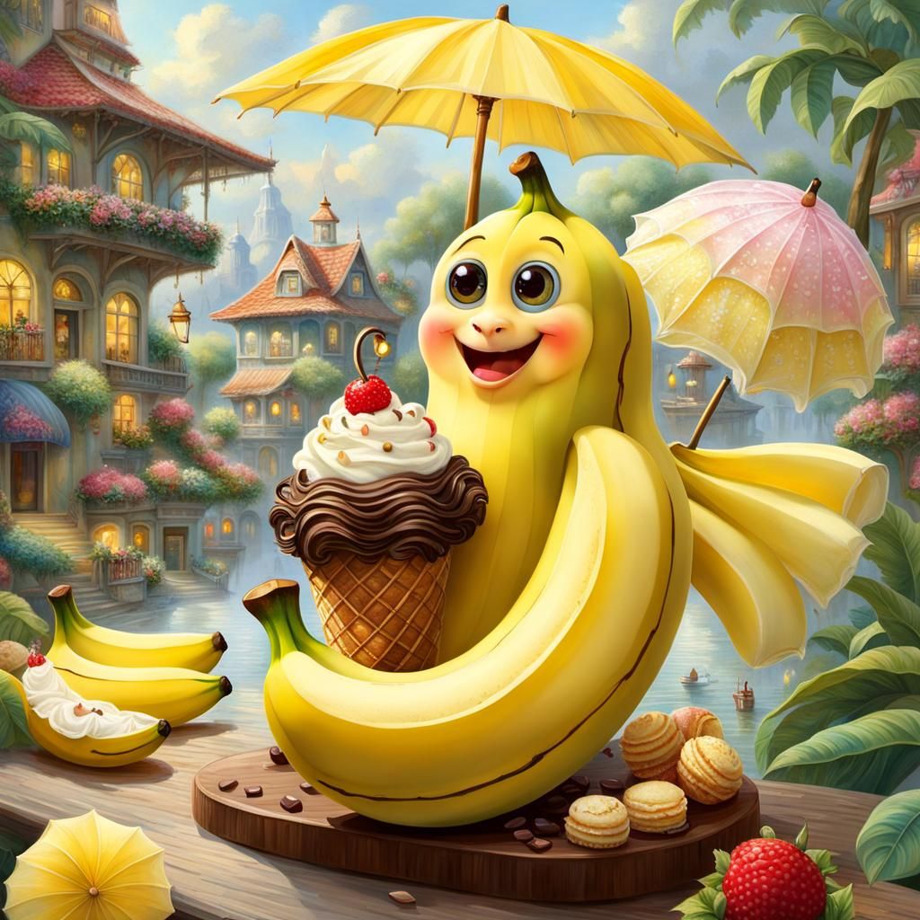 Happy Banana with Ice Cream in Ethereal Style