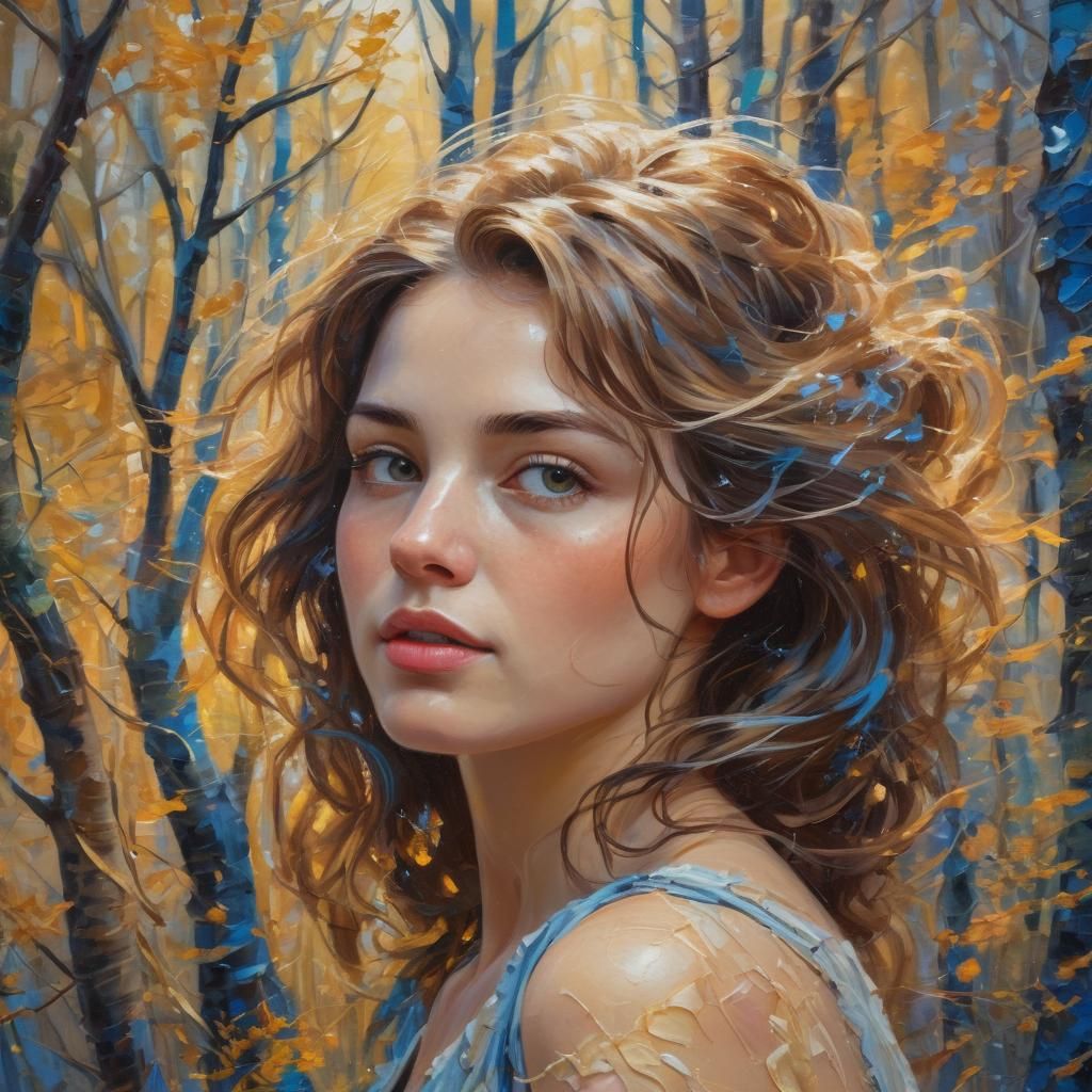 Ethereal Forest: Neo-Impressionist Oil Painting with Impasto...