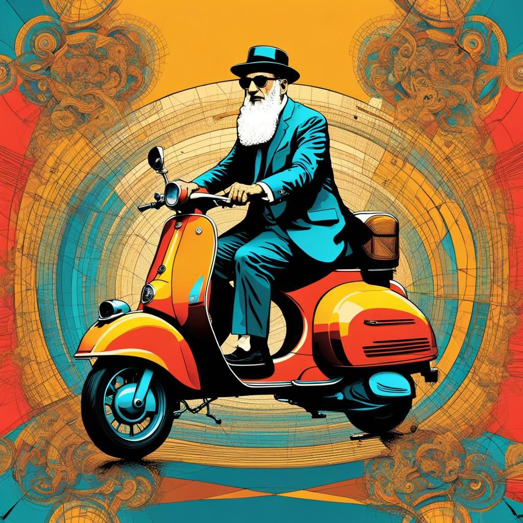 Rabbi Rides Vespa in Pop Art Screen Print