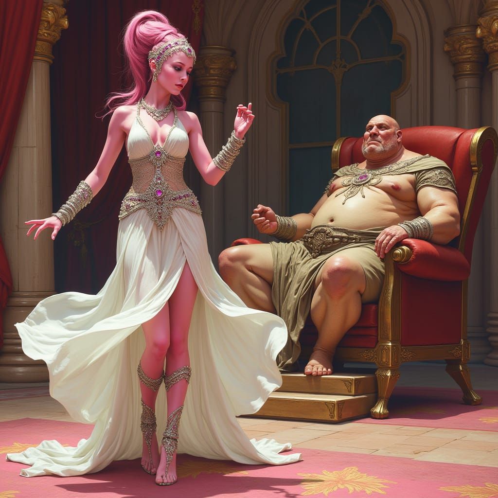 Elegant Pink Twi'lek Dancer in Opulent Throne Room