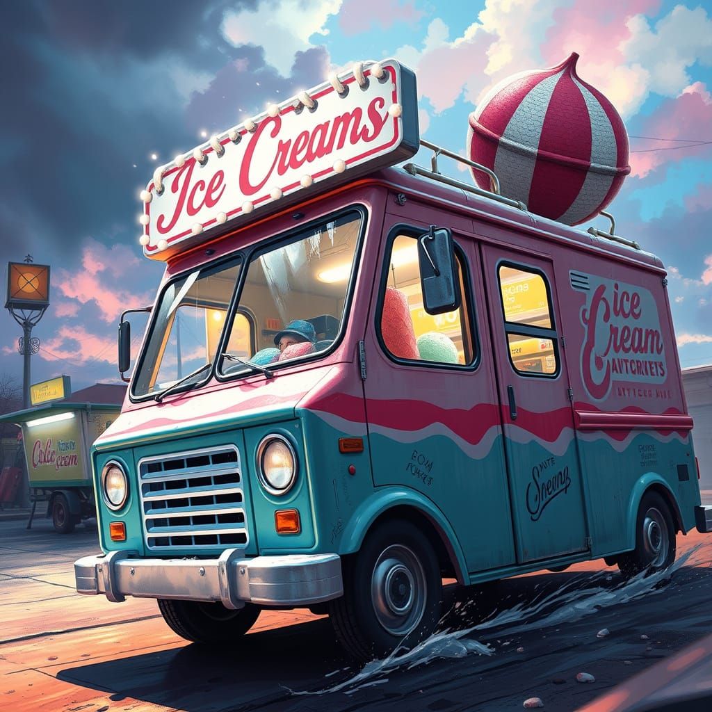 Hyperrealistic Ice Cream Truck Splash Art