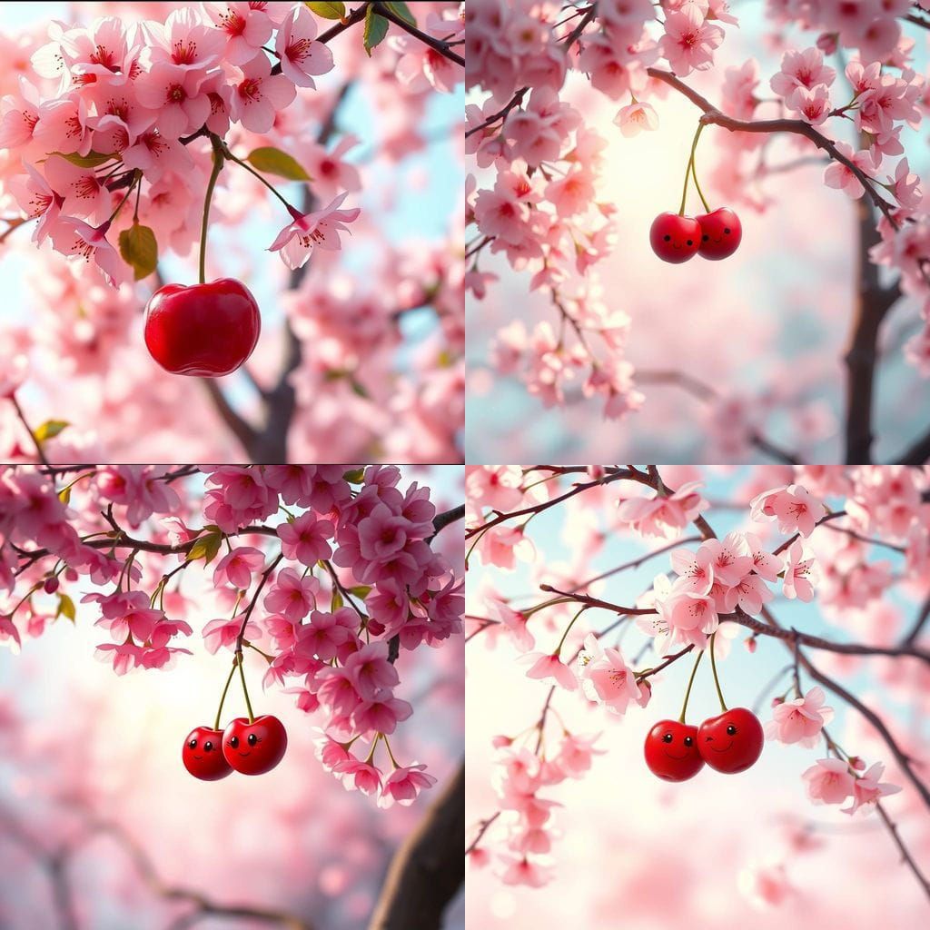 Cherry Blossom Pair Radiates Joy in Whimsical Airbrushed Sce...