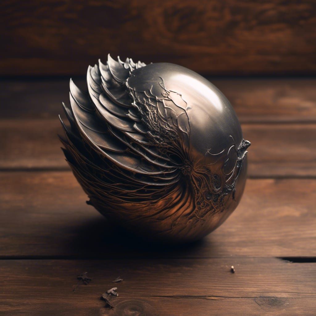 Metallic Apple on Wood Table Photo