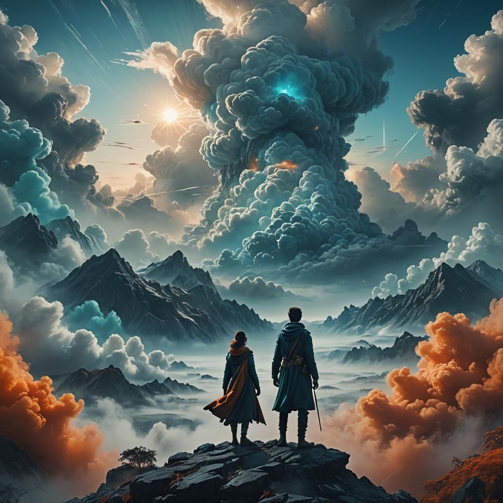 Cloud People in Dreamlike Landscape: Fantasy Art