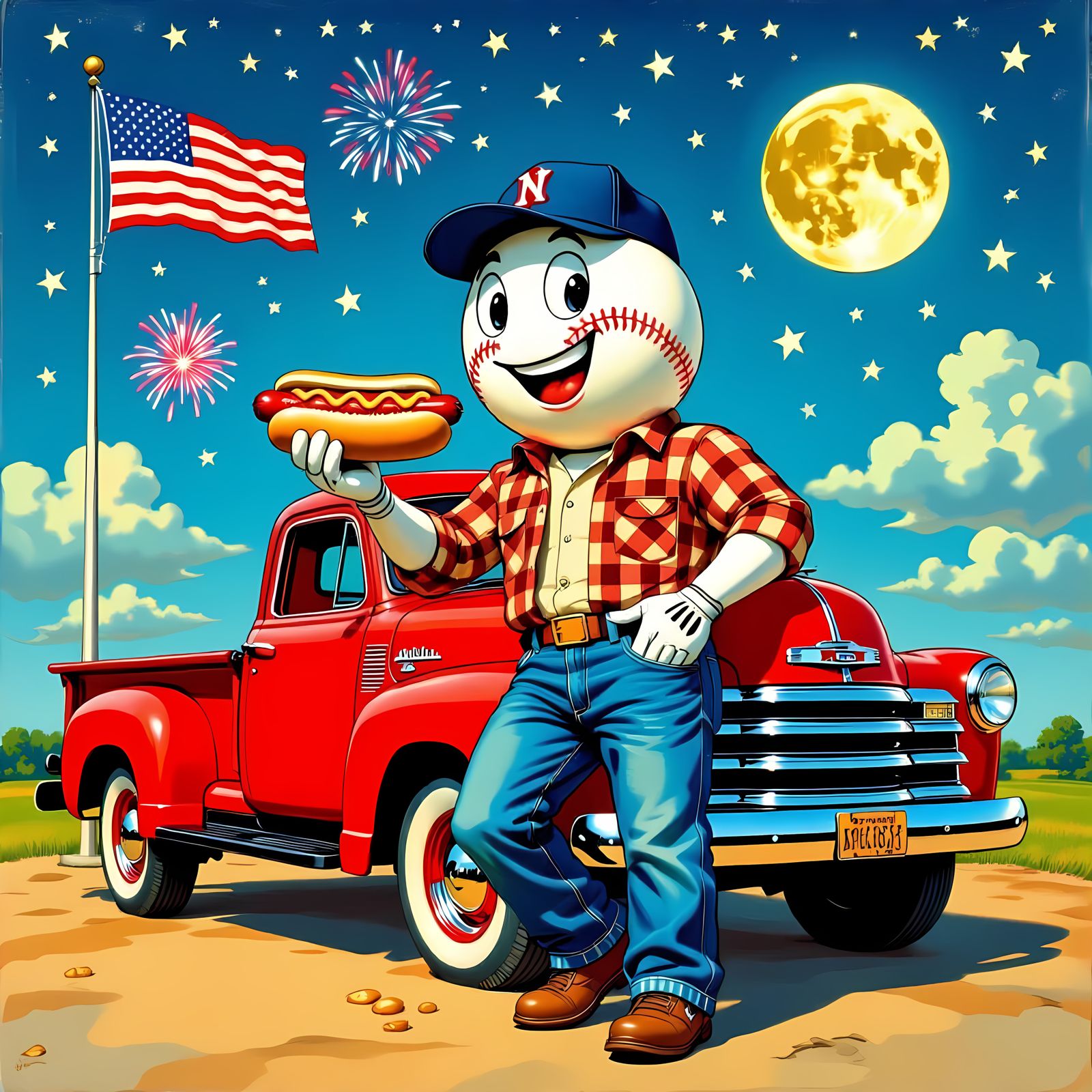Anthropomorphic Baseball Ad with Hotdog and Chevrolet