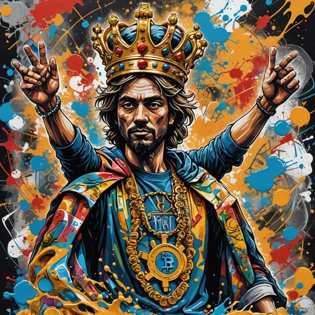 Bitcoin King Holding the World: Graffiti Art