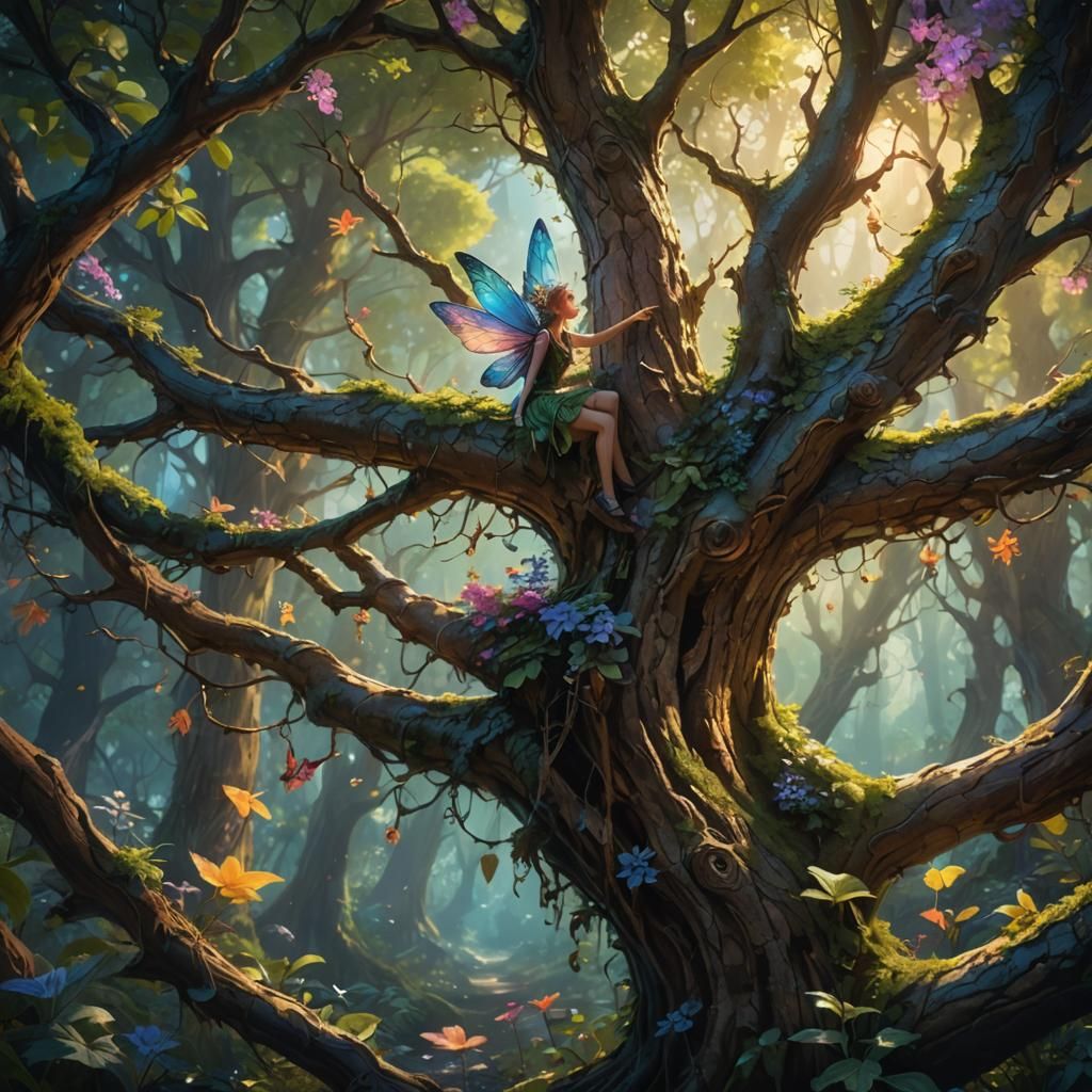 Mischievous Fairy in Enchanted Forest Concept Art