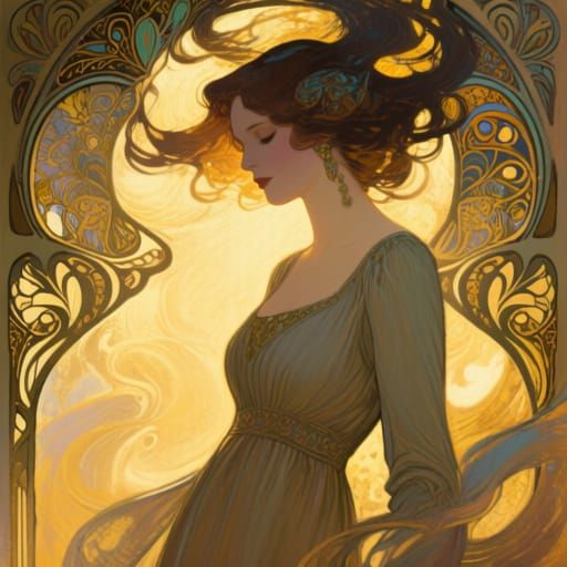 Mysterious Woman in Art Nouveau Style