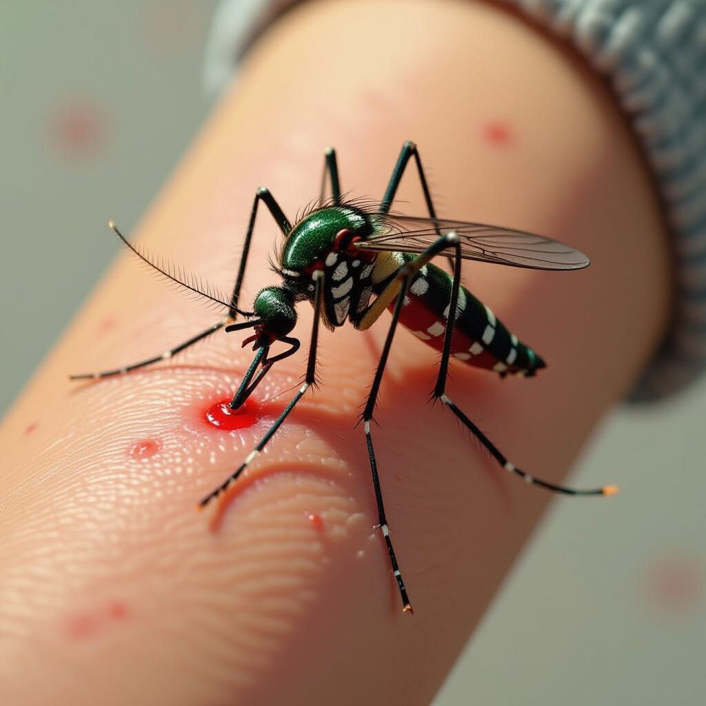 Detailed Mosquito Biting Arm: A Realistic Close-Up