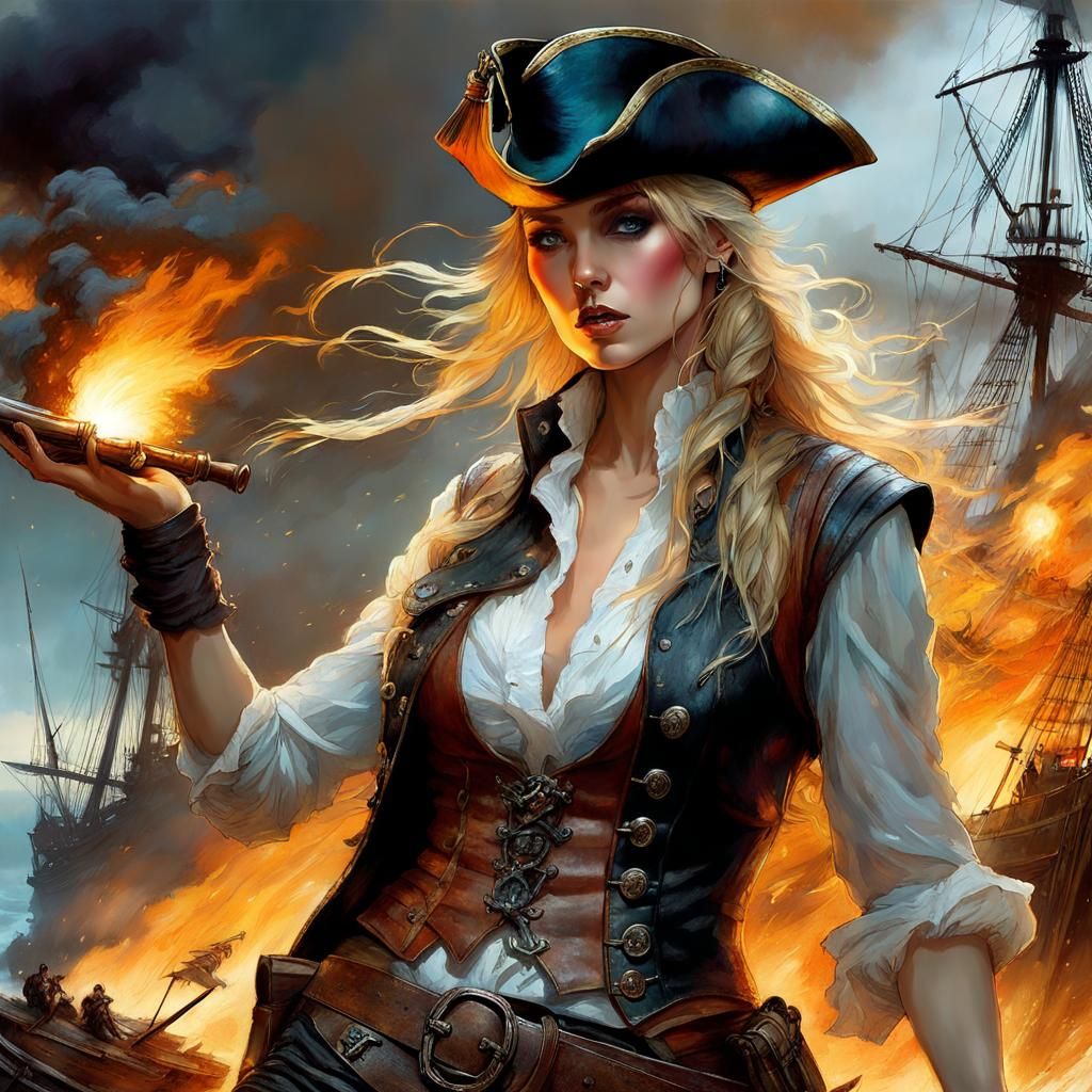 Pirate Woman Fires Cannon in Anime Style