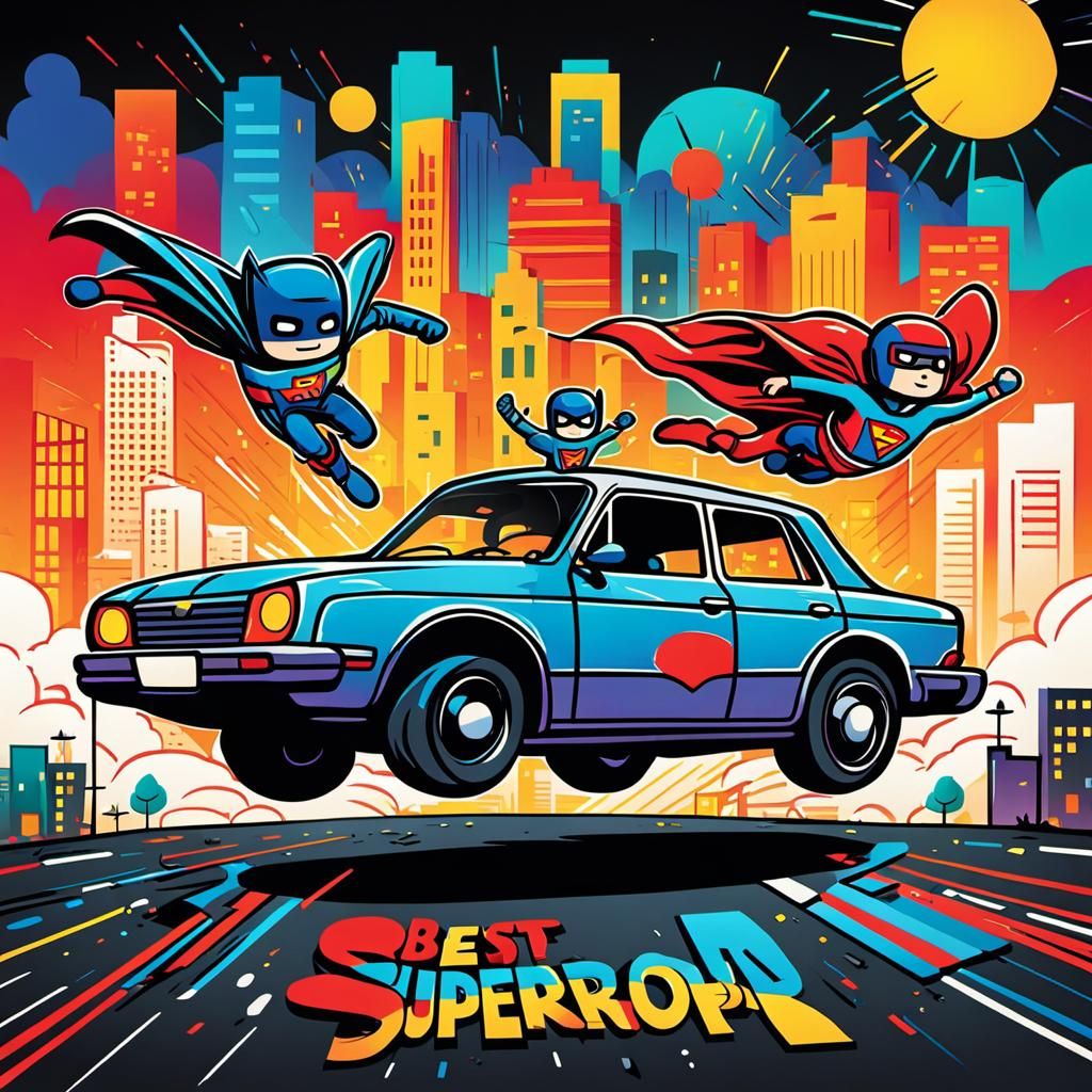 Childlike Doodle of Superhero Stick Figures