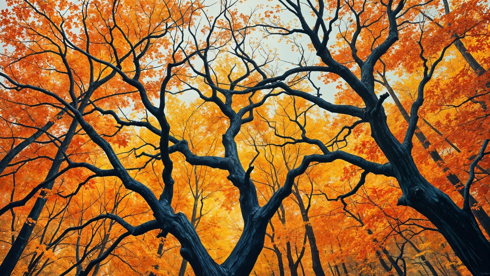 Abstract Painting of Autumnal Bare Tree Limbs