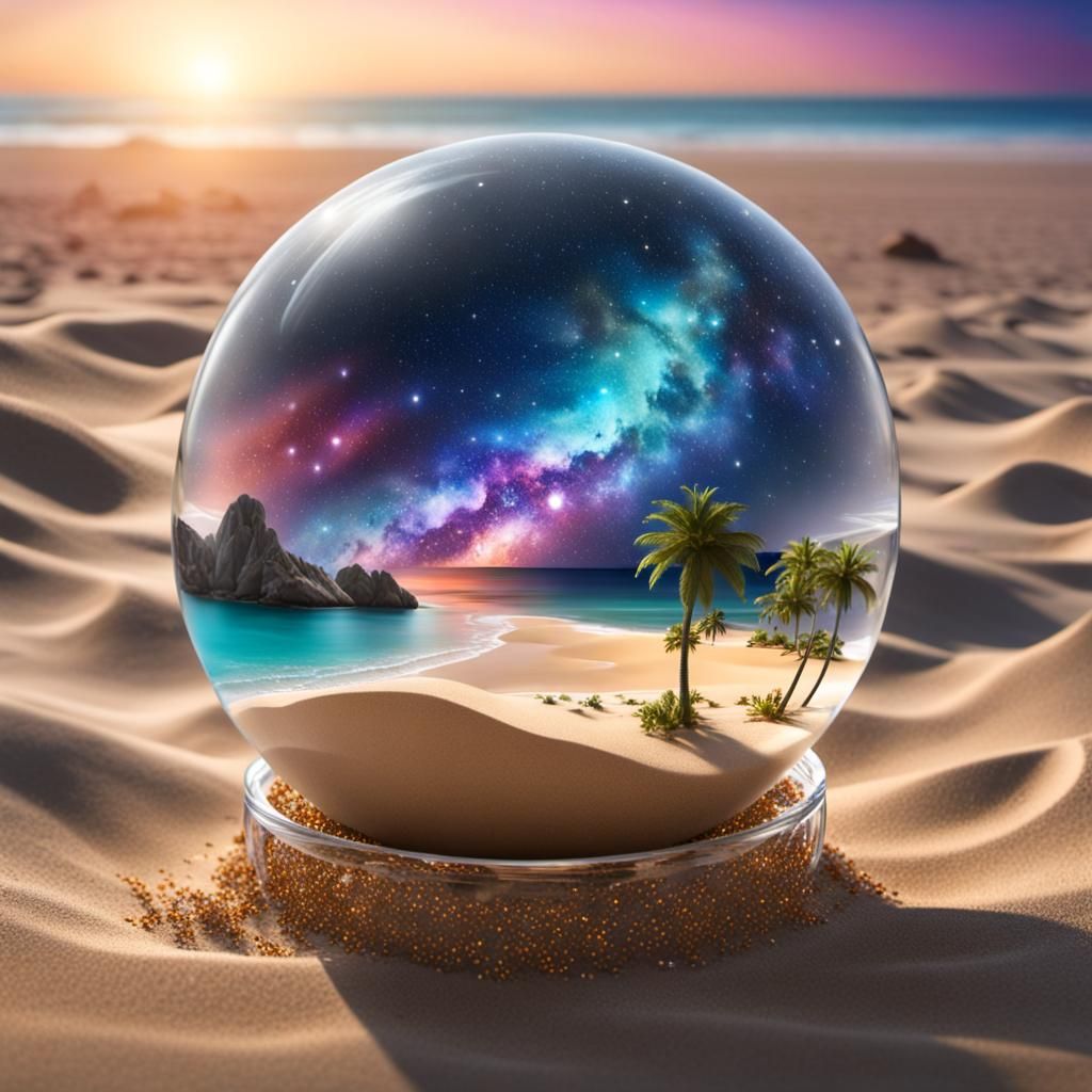 Galaxy in Crystal Sphere on Beach