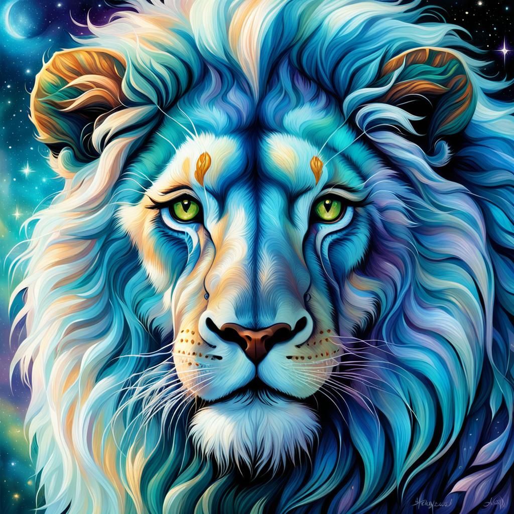 Mystical Celestial Lion in Fantasy Art Style