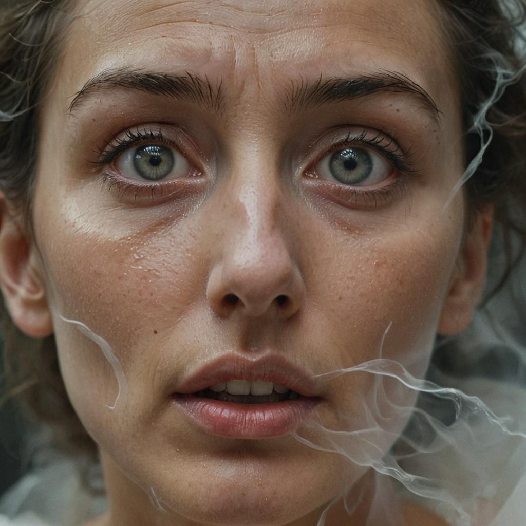 Surreal Woman's Face Contorted in Fear