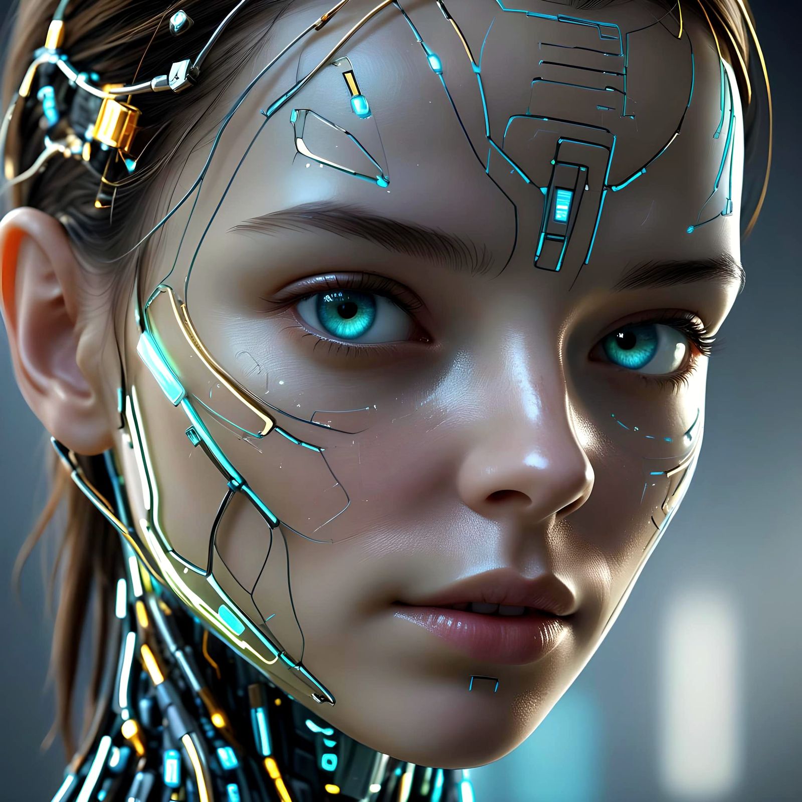 Hyperrealistic Android Portrait with Bioluminescent Circuits
