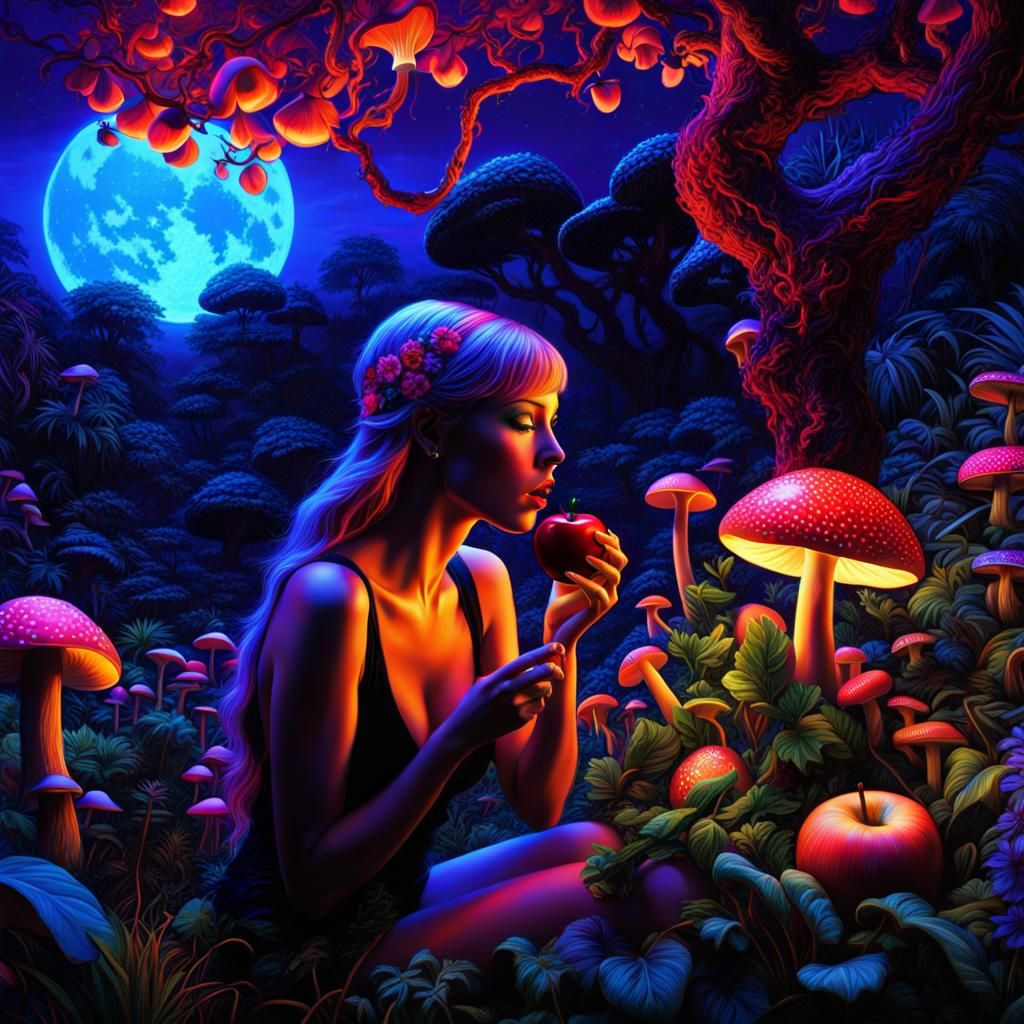 Eve in Eden: Neon Blacklight Digital Portrait