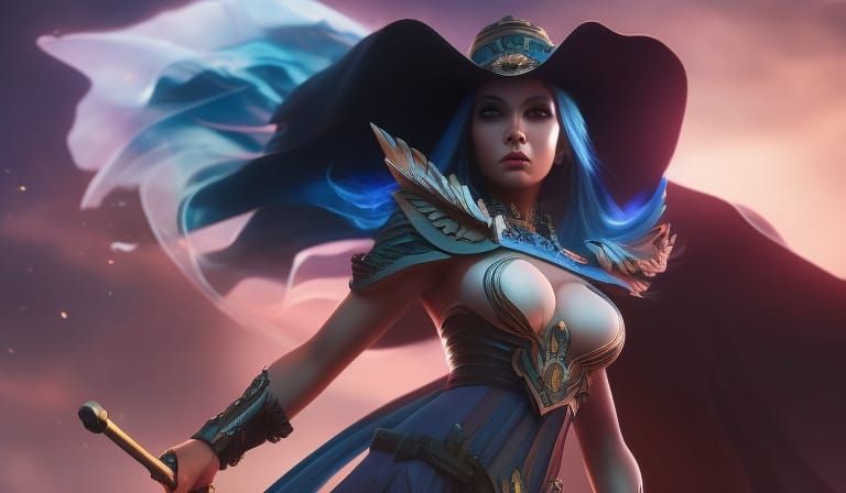 Blue Witch Ready for Battle in Wastelands