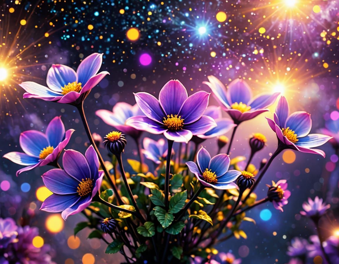 Mystical Cosmic Flower Garden in Space