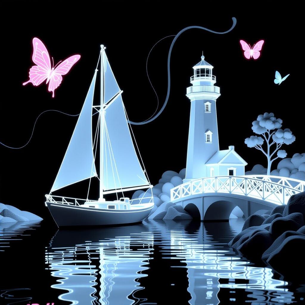 White Neon Silhouette Double Exposure Art