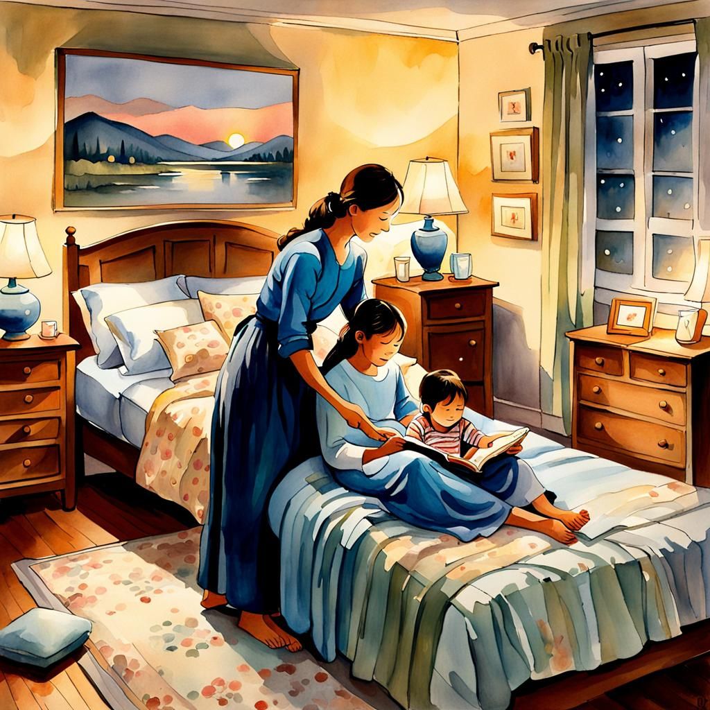 Family Evening Rituals: Oil Painting and Watercolor Blend