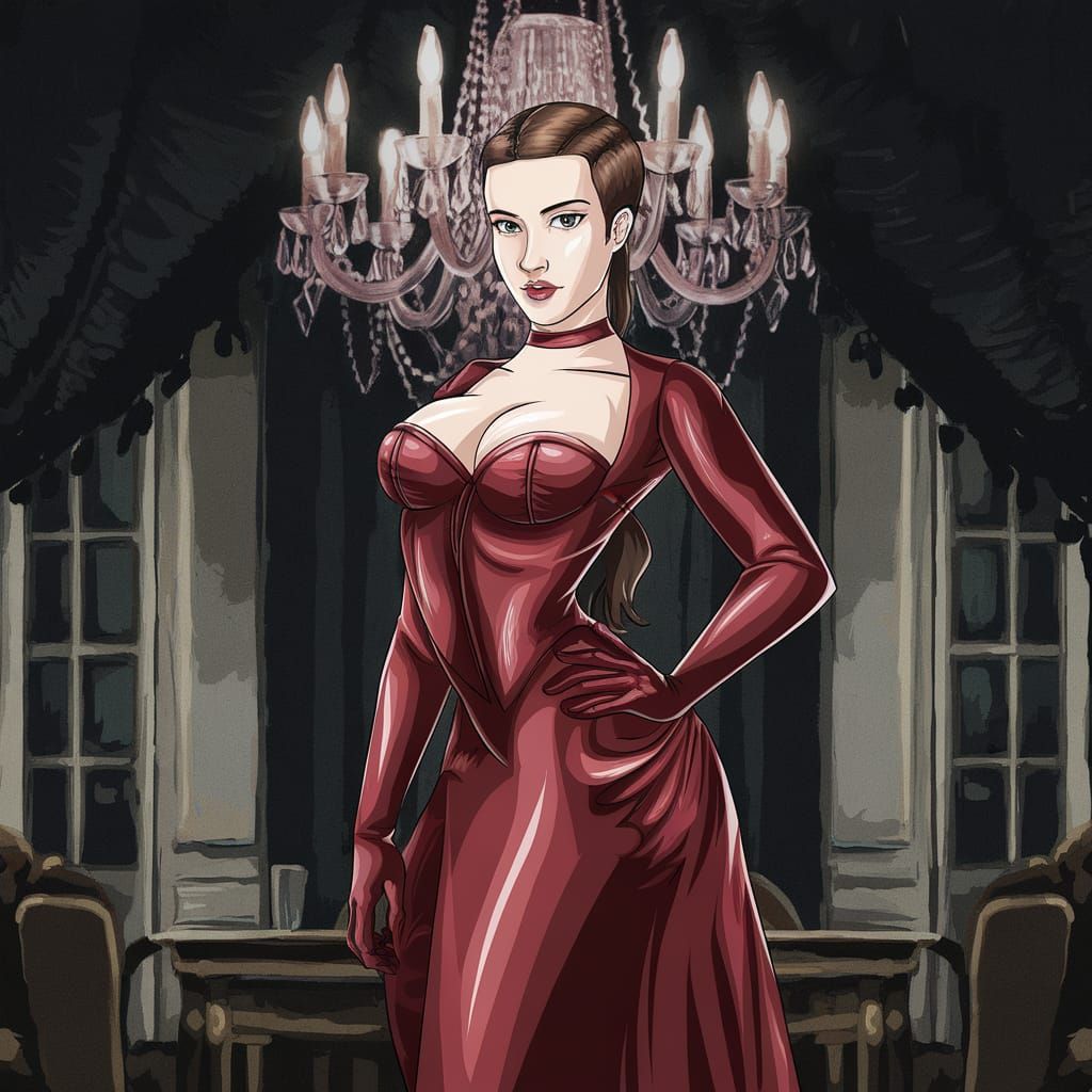 Lady Starmer in Red Latex Dress, Anime Cel-Shaded Style